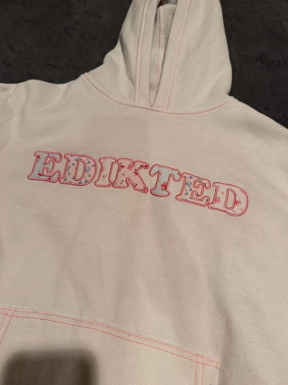 Edikted Women's White Floral Applique Embroidered Hoodie Size S